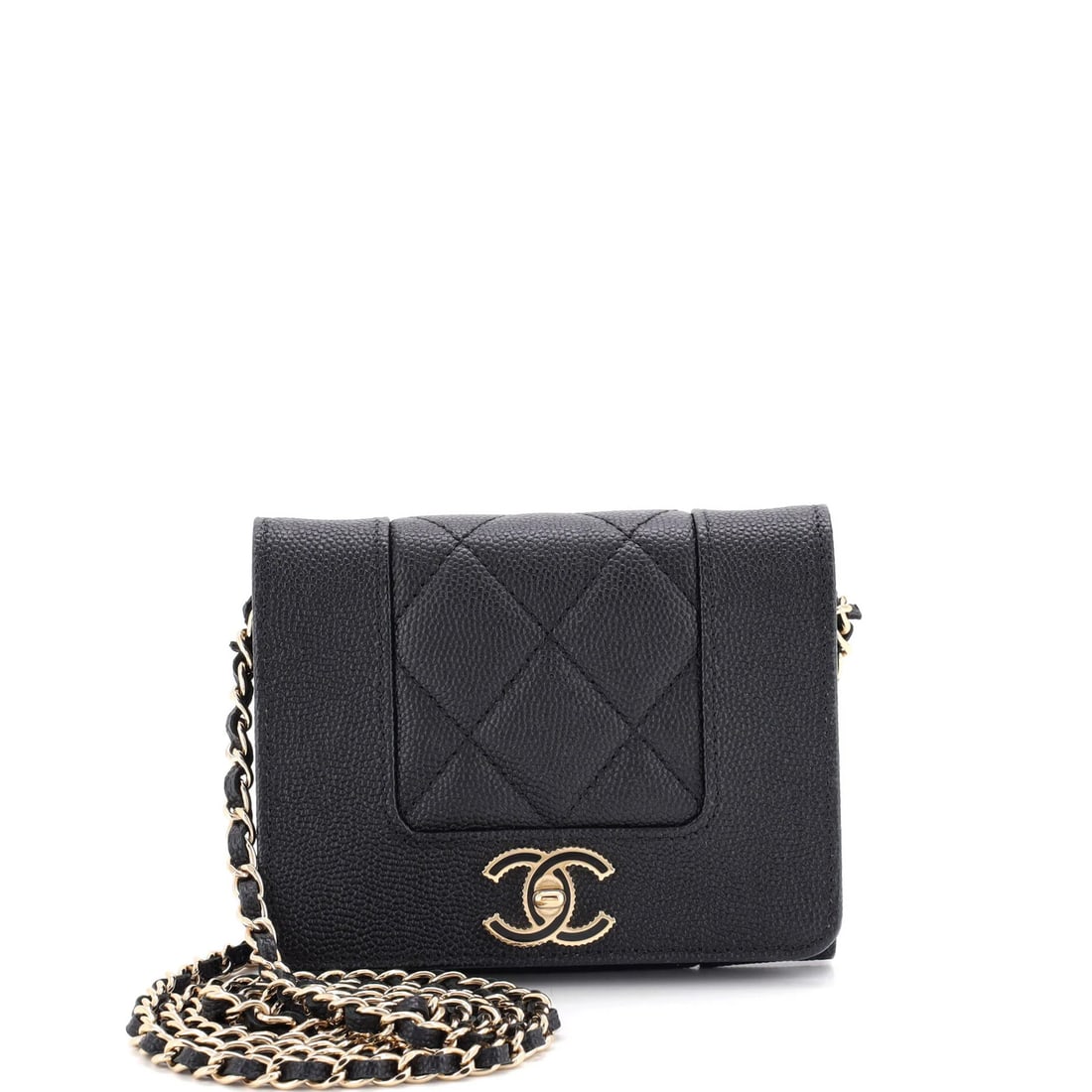 Mademoiselle Chanel on Quilted Card Holder Caviar Chain Vintage (1 of 5)