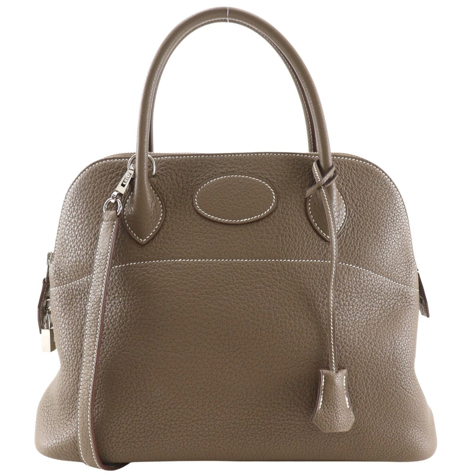Clemence Leather Handbag Taurillon Hermes: Clemence Leather Handbag Taurillon Hermes Taurillon clemence leather handbag from the Hermes Bolide line, featuring a sophisticated etoupe gray color and a classic design. This stylish handbag