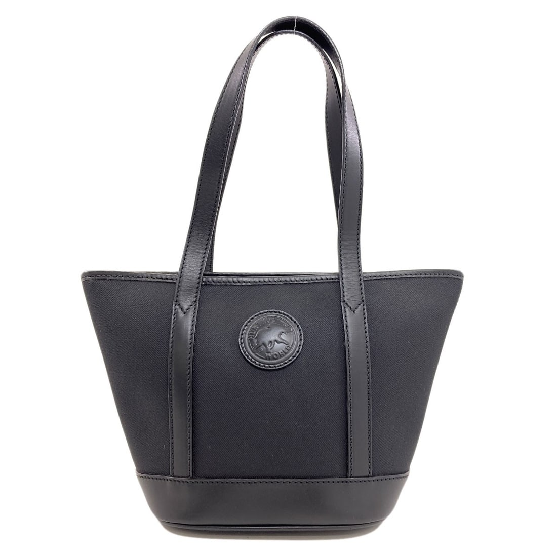Canvas Leather Handbag Logo World Hunting: Canvas Leather Handbag Logo World Hunting Canvas Leather Handbag with Logo from Hunting World Style. This black canvas handbag features a bold logo from the Hunting World brand, adding a touch of