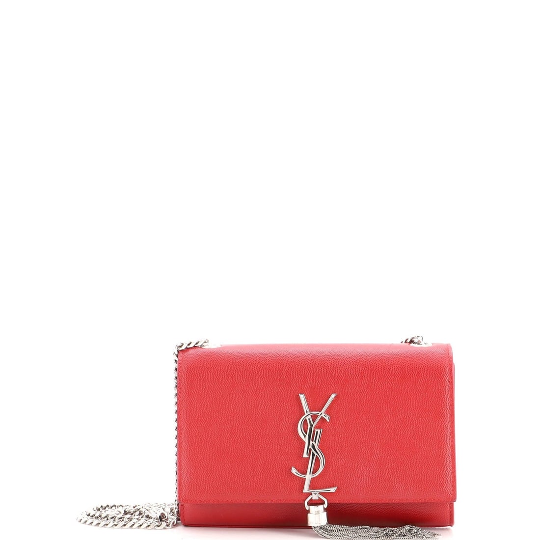 Small Grainy Leather Classic Crossbody Bag Monogram Tassel Saint Laurent: Small Grainy Leather Classic Crossbody Bag Monogram Tassel Saint Laurent Small Grainy Leather Classic Crossbody Bag Monogram Tassel Saint Laurent features a striking red exterior with minor corner