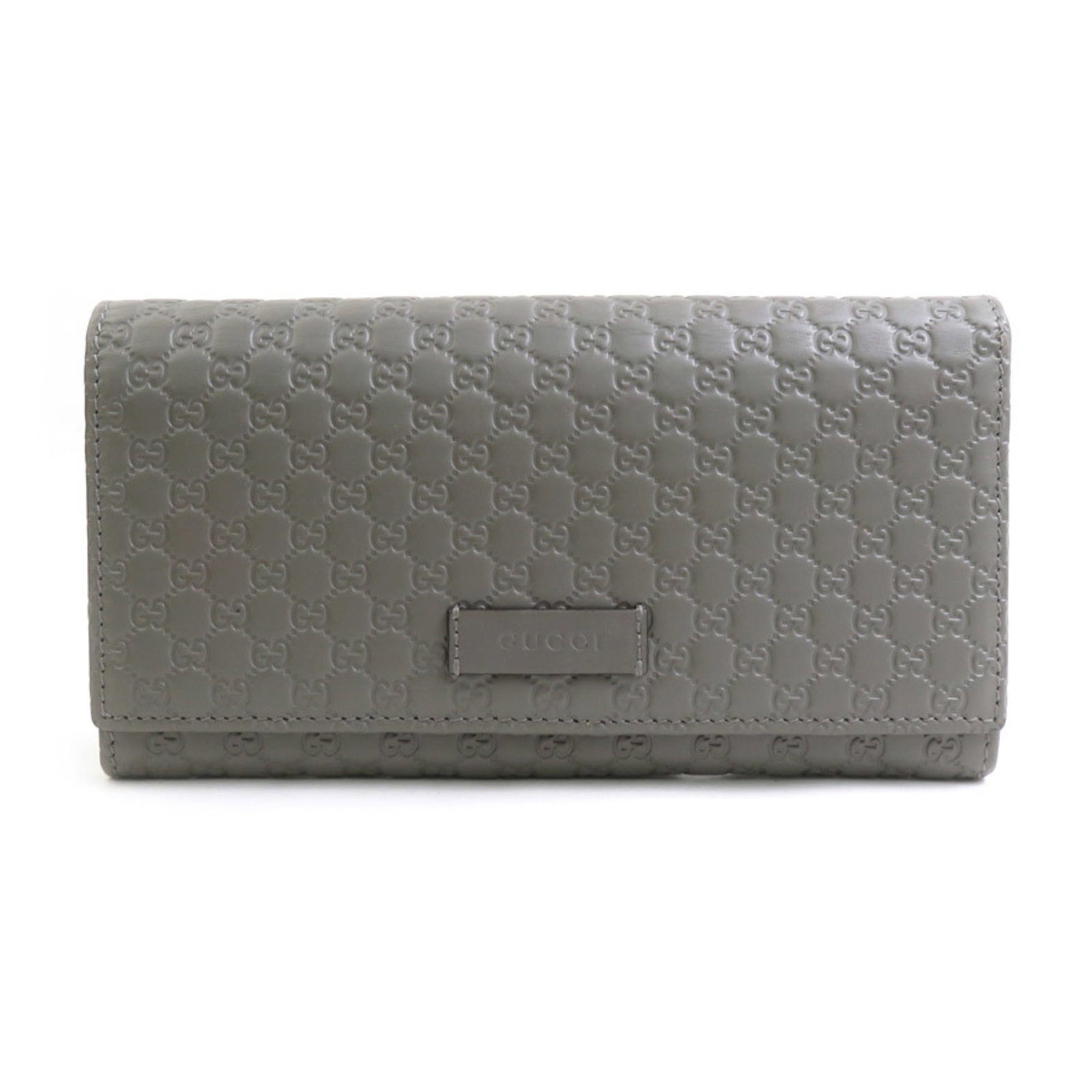 Gucci Long Wallet (Bi-Fold) Leather: Gucci Long Wallet (Bi-Fold) Leather Gucci's long bi-fold wallet is crafted from high-quality leather, featuring a sleek gray color and a compact size that fits perfectly in a pocket. Measuring 10cm x