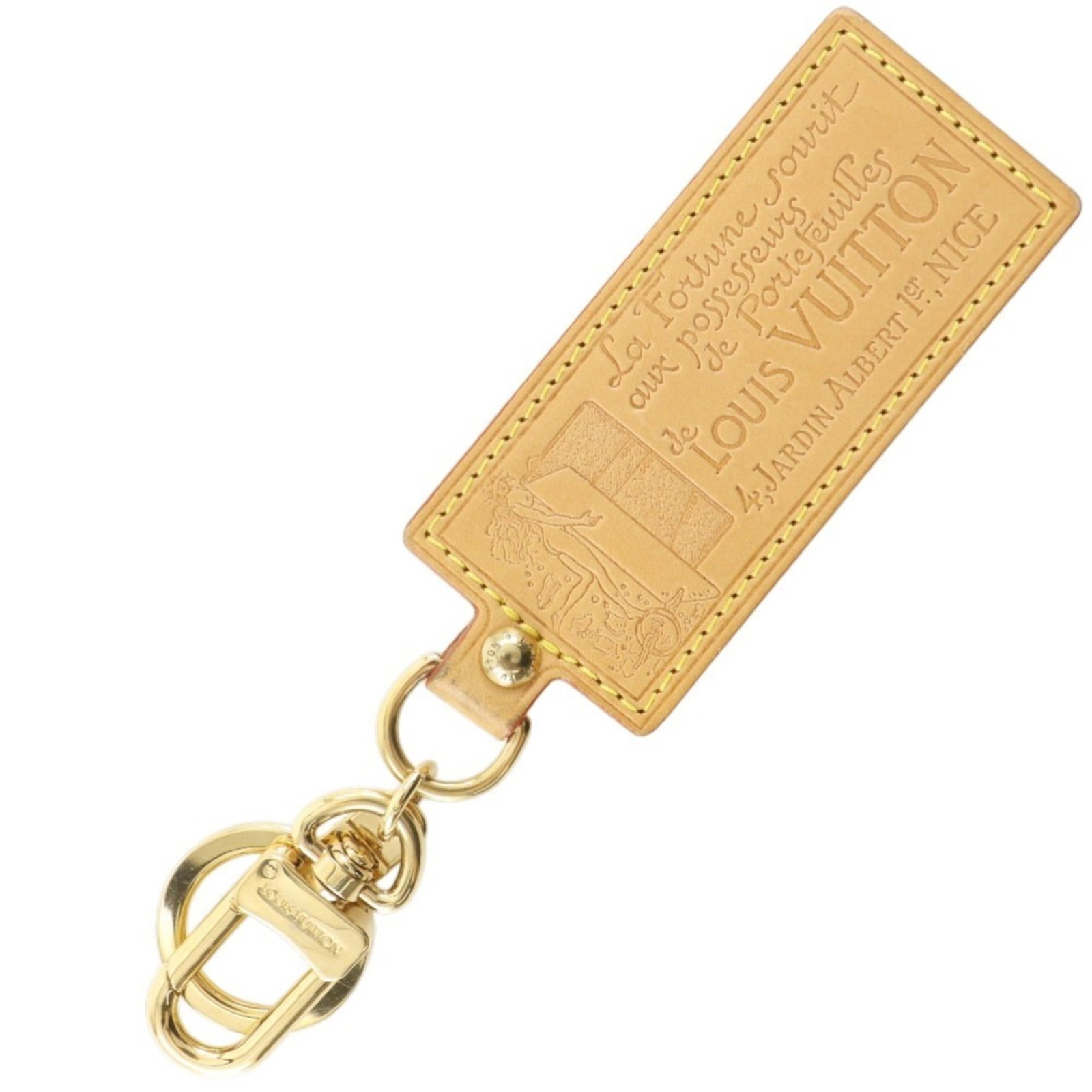 Key Chain Gold Plating Louis Vuitton: Key Chain Gold Plating Louis Vuitton Gold plating on a Louis Vuitton key chain, measuring 4cm x 15.5cm, adds a touch of luxury to any accessory. The item bears a signature, a distinctive feature of