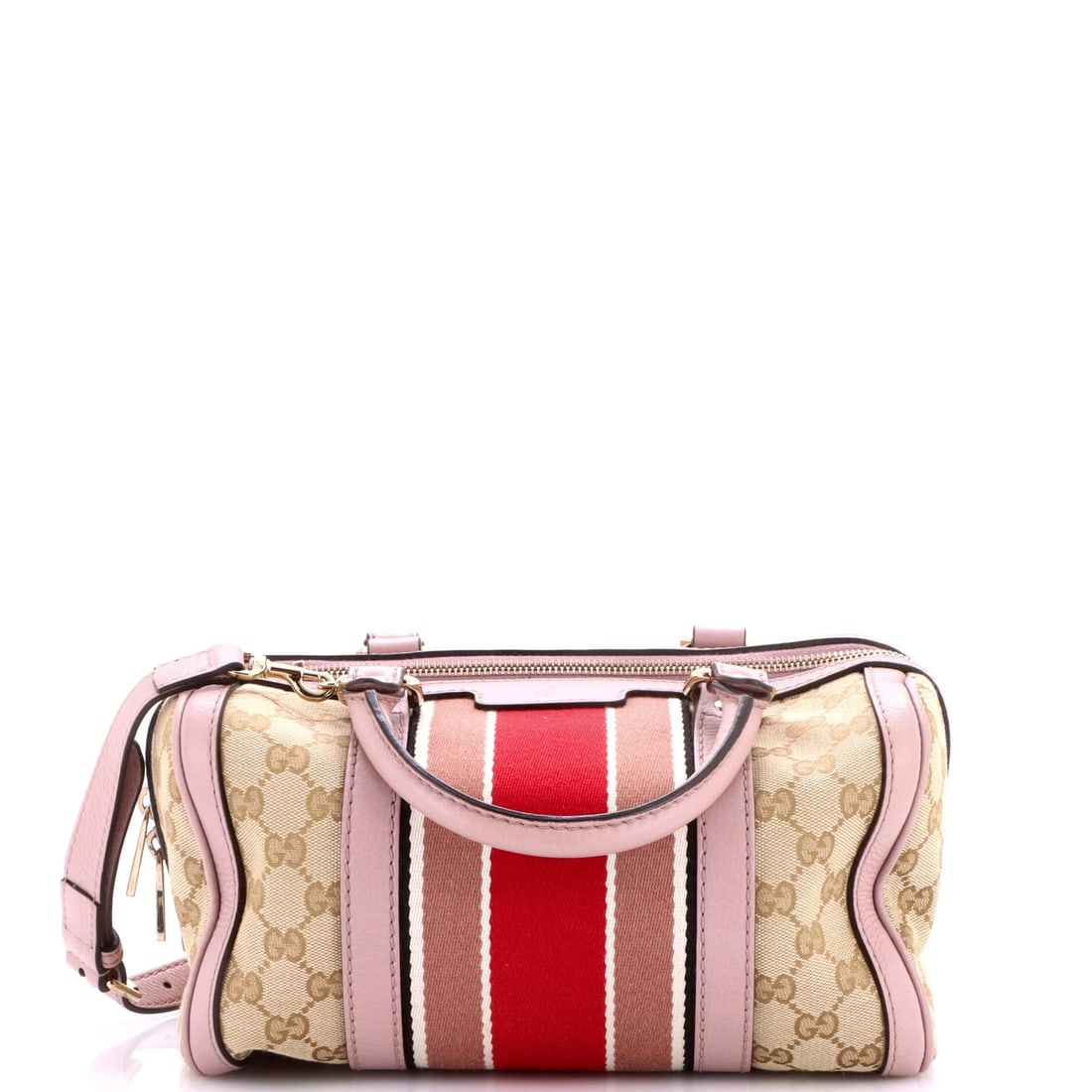 Boston Web GG Small Canvas Gucci Vintage Bag: Boston Web GG Small Canvas Gucci Vintage Bag Small canvas bag from Gucci's Web Boston style, featuring a classic top handle and brown exterior. Measuring 6" tall, 11" wide, and 6" deep, this vintage b