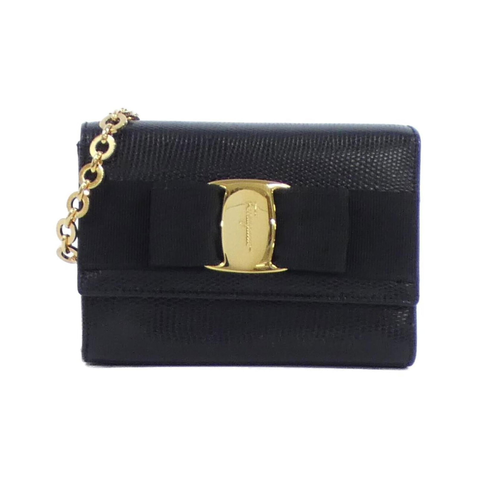 Ferragamo Leather Shoulder Bag: Ferragamo Leather Shoulder Bag Black leather shoulder bag with gold hardware, measuring 10cm x 14cm x 6cm, perfect for everyday use. This sleek and stylish bag features high-quality leather constructi