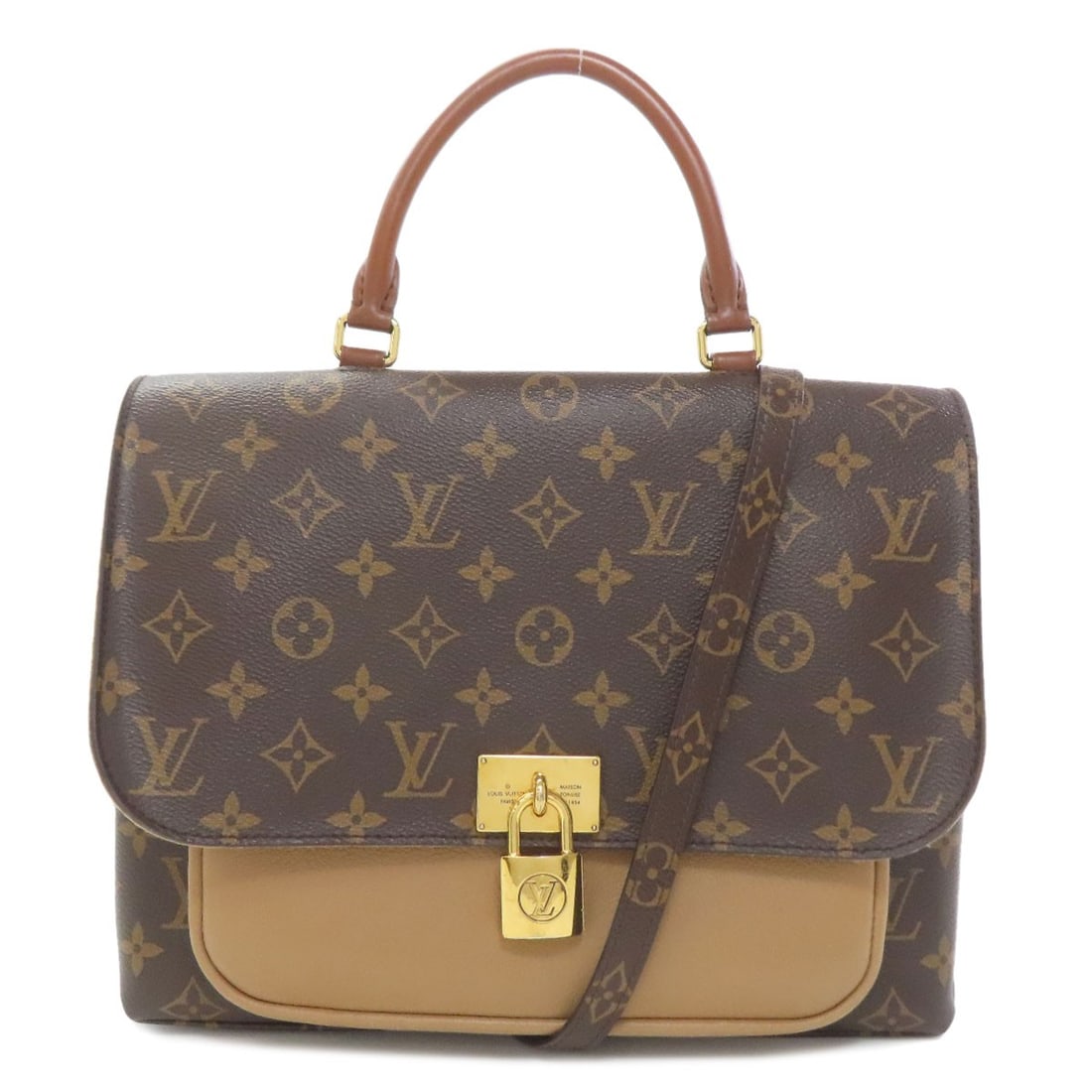 Canvas Monogram Handbag M44257 Marignan Louis Vuitton: Canvas Monogram Handbag M44257 Marignan Louis Vuitton This Louis Vuitton handbag features a classic monogram canvas exterior in brown, a timeless design element of the iconic brand. The bag's
