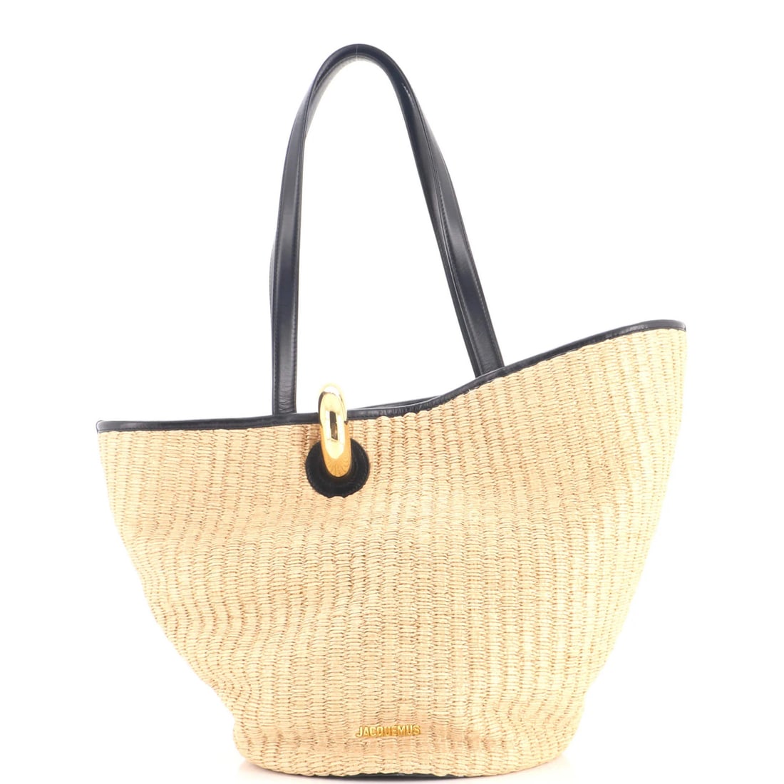 Jacquemus Le Bambola Tote Bag Raffia with Leather: Jacquemus Le Bambola Tote Bag Raffia with Leather The Jacquemus Le Bambola Tote Bag Raffia with Leather is a stylish and unique tote bag featuring a neutral exterior made from a combination of