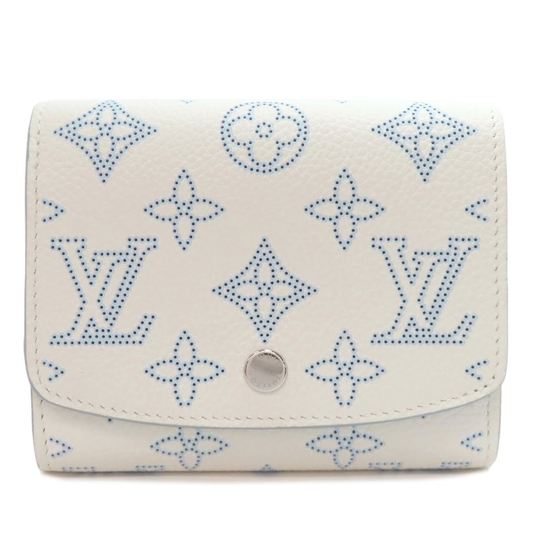 Louis Vuitton M11802 Portefeiulle Iris Compact Japan Limited Bifold Wallet: Louis Vuitton M11802 Portefeiulle Iris Compact Japan Limited Bifold Wallet White Mahinareza Bifold Wallet with Coin Pocket from LOUIS VUITTON, featuring a compact design and a signature. This Japan Li