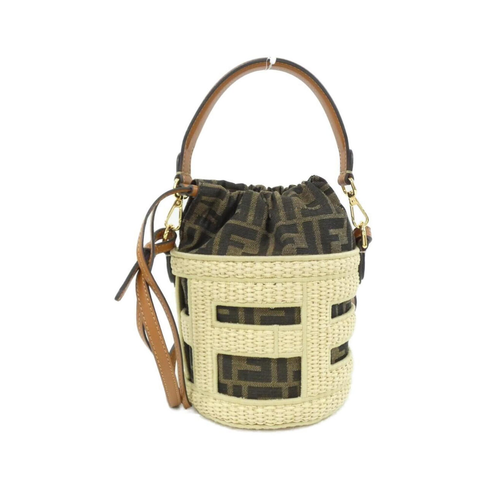 Shoulder Bag Canvas Straw Fendi: Shoulder Bag Canvas Straw Fendi Canvas and straw come together in a unique blend for this Fendi shoulder bag, featuring a brown color and gold hardware. Measuring 18cm x 12.5cm x 12.5cm, it has a comp