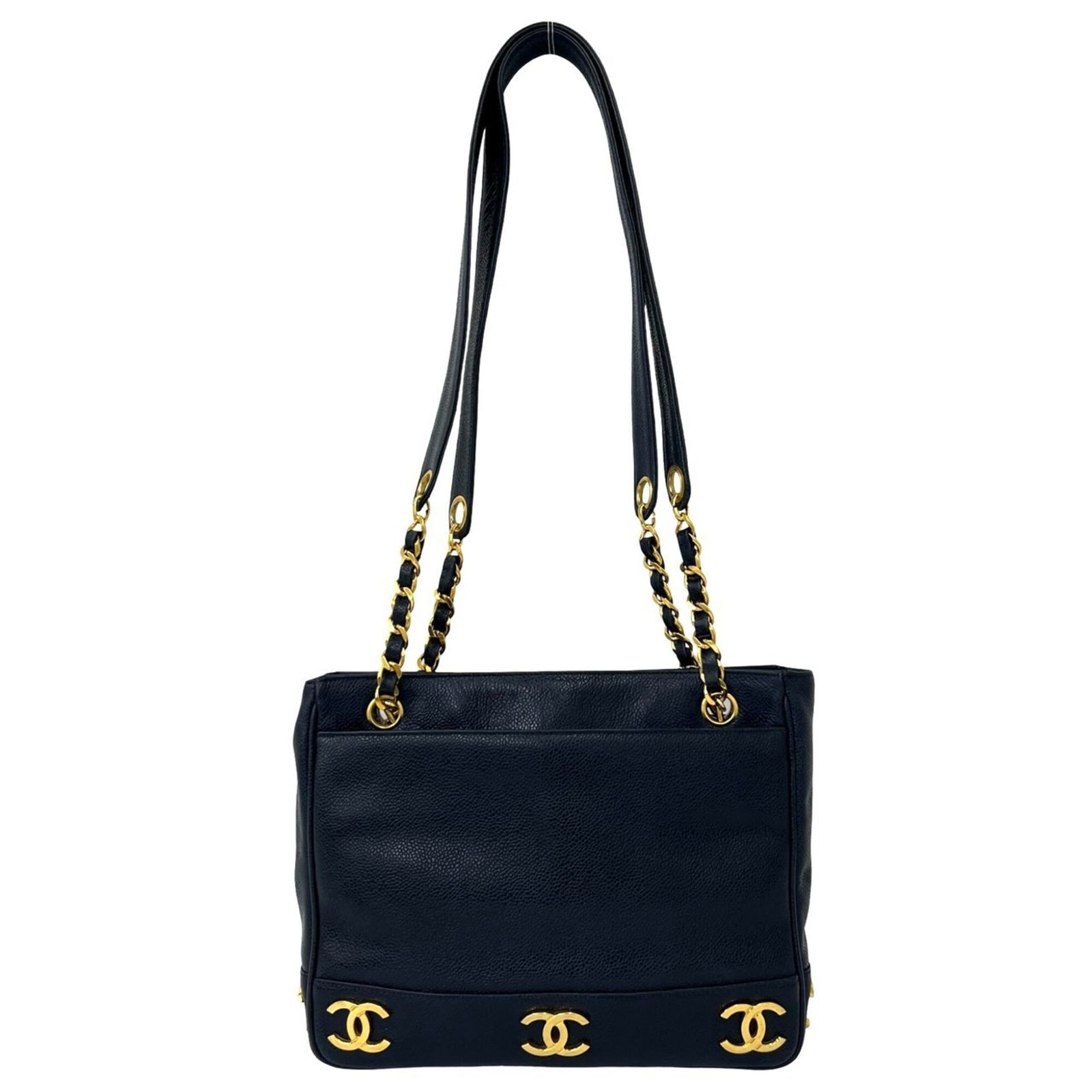 Calfskin Grained Shoulder Bag Tote Bag Chanel: Calfskin Grained Shoulder Bag Tote Bag Chanel Calfskin Grained Shoulder Bag Tote Bag Chanel - A timeless piece with a classic design, this navy shoulder bag features high-quality grained calfskin and