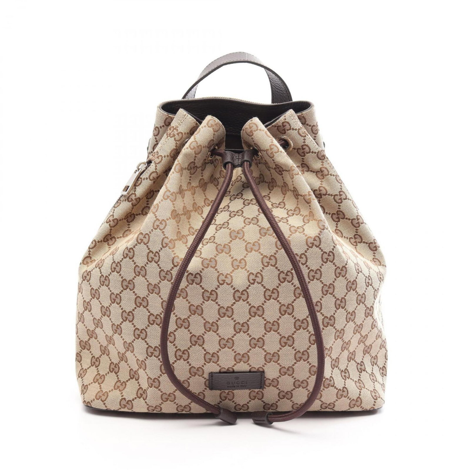Canvas Leather Gucci Backpack: Canvas Leather Gucci Backpack Canvas Leather Gucci Backpack in Beige and Brown. This canvas leather backpack features Gucci's signature design with a classic beige and brown color combination. With