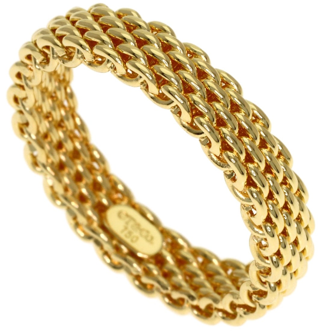 Mesh ring K18 Yellow Gold Somerset Tiffany&Co: Mesh ring K18 Yellow Gold Somerset Tiffany&Co K18 Yellow Gold Somerset Tiffany&Co mesh ring, a stylish and modern design featuring 18k gold metal, available in size 5(US). This ring showcases the icon