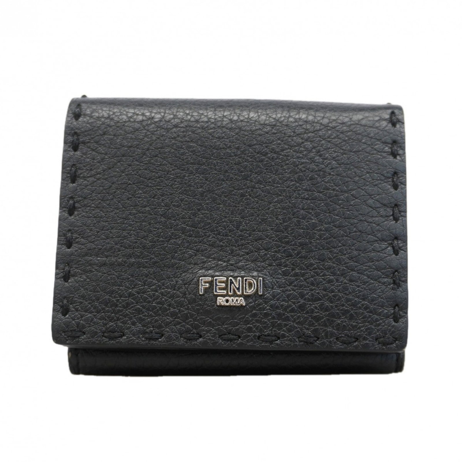 Fendi Wallet (Tri-Fold) Leather: Fendi Wallet (Tri-Fold) Leather Tri-fold leather wallet from Fendi, featuring a sleek black design with a compact 7.5cm x 9.5cm x 3cm size. This stylish wallet is crafted from high-quality leather,