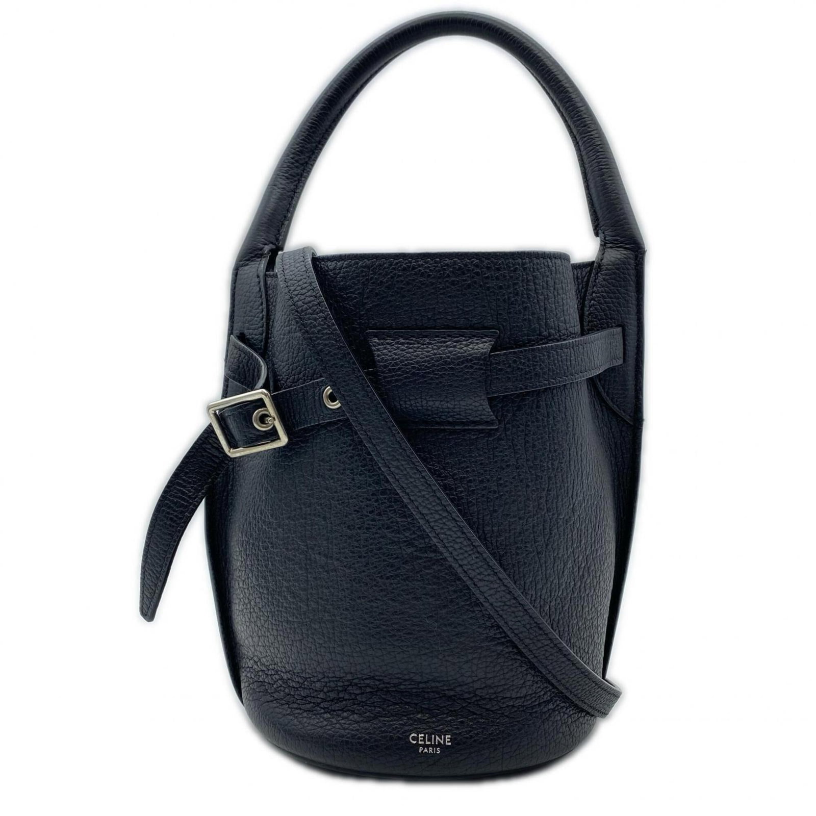 Celine Handbag Leather: Celine Handbag Leather Calfskin leather construction provides a durable and supple base for this sleek black Celine handbag. The open closure and structured design make it a versatile and modern acces