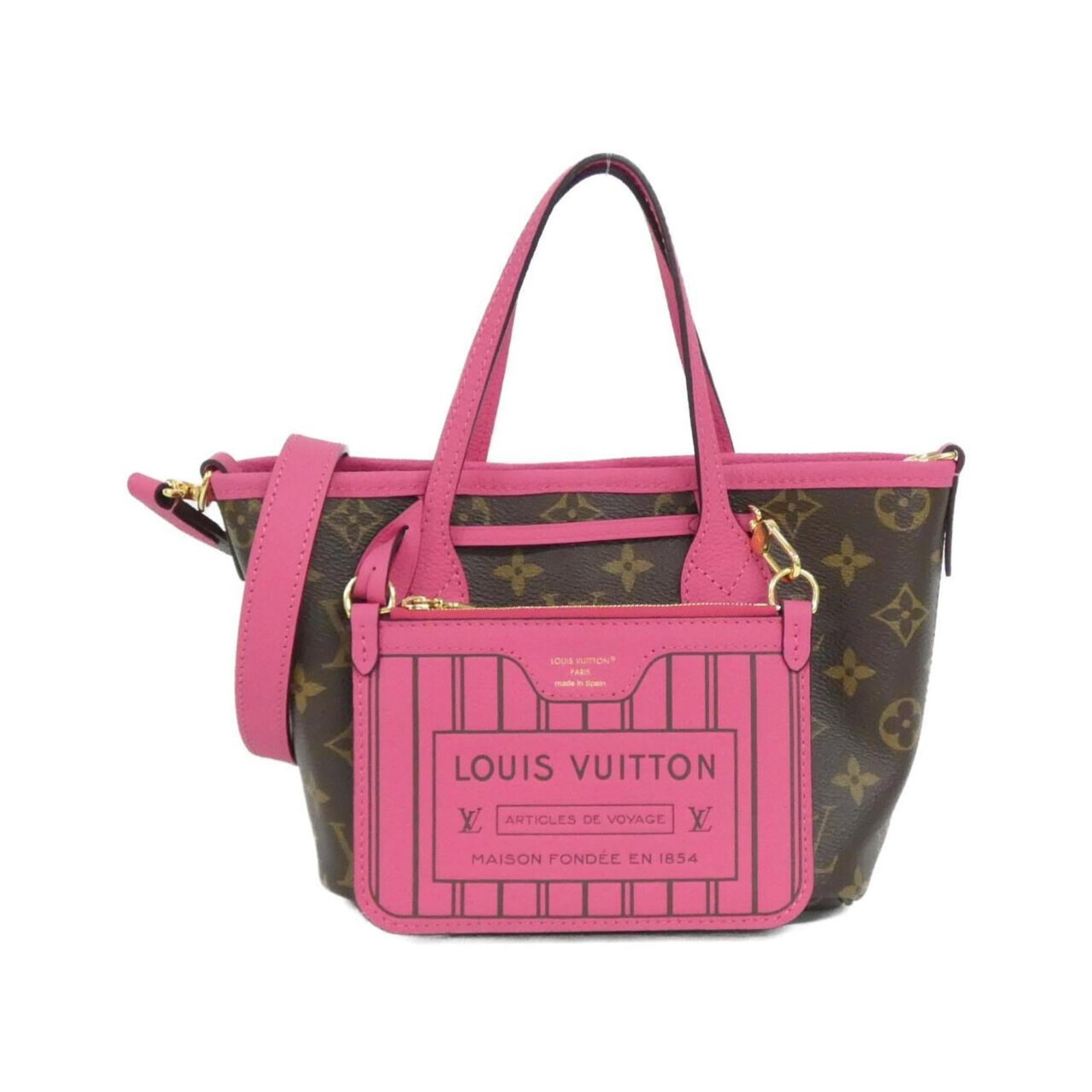 Handbag Coated Canvas Leather Louis Vuitton: Handbag Coated Canvas Leather Louis Vuitton Coated canvas and calf leather come together in this Louis Vuitton handbag, featuring a classic Monogram pattern in Marron and Rose hues. The gold hardware