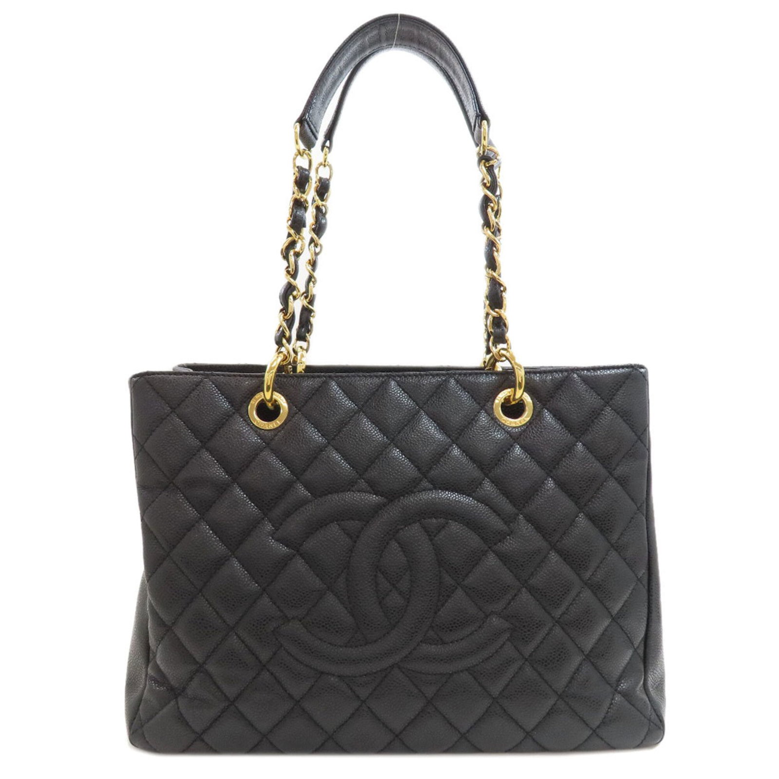 Leather Chanel Tote Bag: Leather Chanel Tote Bag Black leather Chanel tote bag with a classic design, featuring a 50cm handle and a size of 24cm x 34cm x 13cm. Made from high-quality calfskin leather, this timeless bag is a