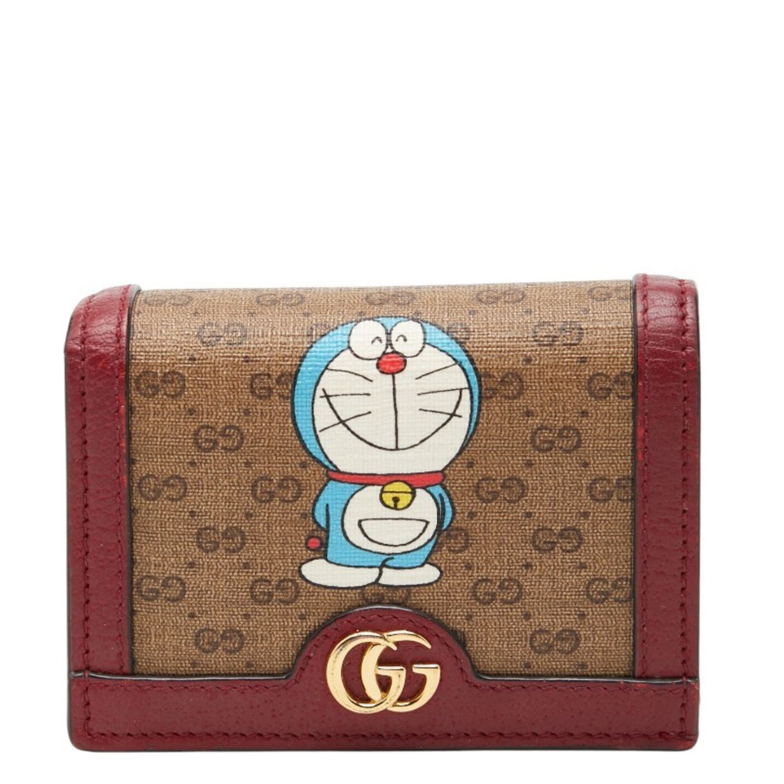 Pvc Leather Bi Fold Wallet: Pvc Leather Bi Fold Wallet PVC and leather blend creates a unique look in this bi-fold wallet from the Gucci GG Supreme line, with a classic beige and wine color combination. The wallet measures 8cm