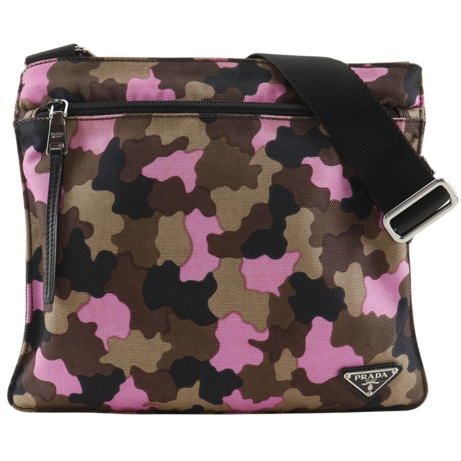 Shoulder Bag Nylon Canvas by Prada: Shoulder Bag Nylon Canvas by Prada Nylon canvas construction and a classic shoulder bag design make this Prada bag a timeless choice. The brown and pink color combination adds a touch of elegance, whi
