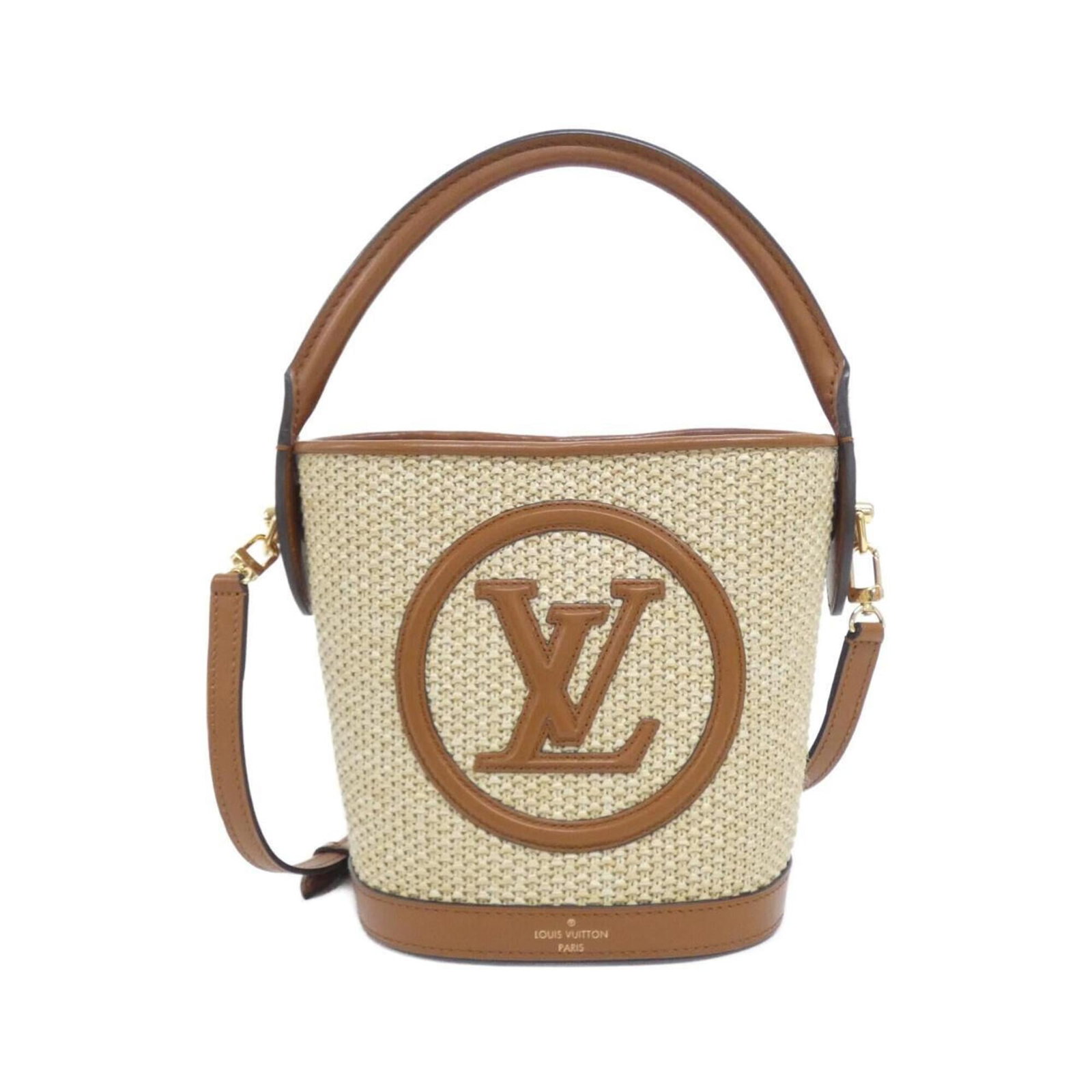 Handbag Raffia Louis: Handbag Raffia Louis Raffia Louis by Louis Vuitton is a unique handbag featuring a distinctive raffia material and a caramel color. The bag measures 19cm x 17cm x 14cm and is made from high-quality