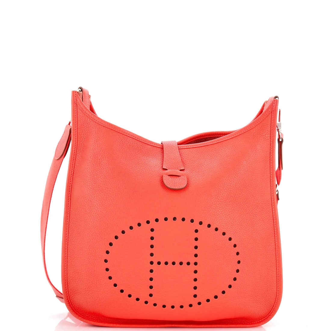 Evelyne Bag Gen III Clemence Hermes PM: Evelyne Bag Gen III Clemence Hermes PM Pink Evelyne Bag Gen III Clemence PM by Hermes features a classic cross body design with a 19.5-27.5" handle drop and 10.5" height. The exterior shows signs of