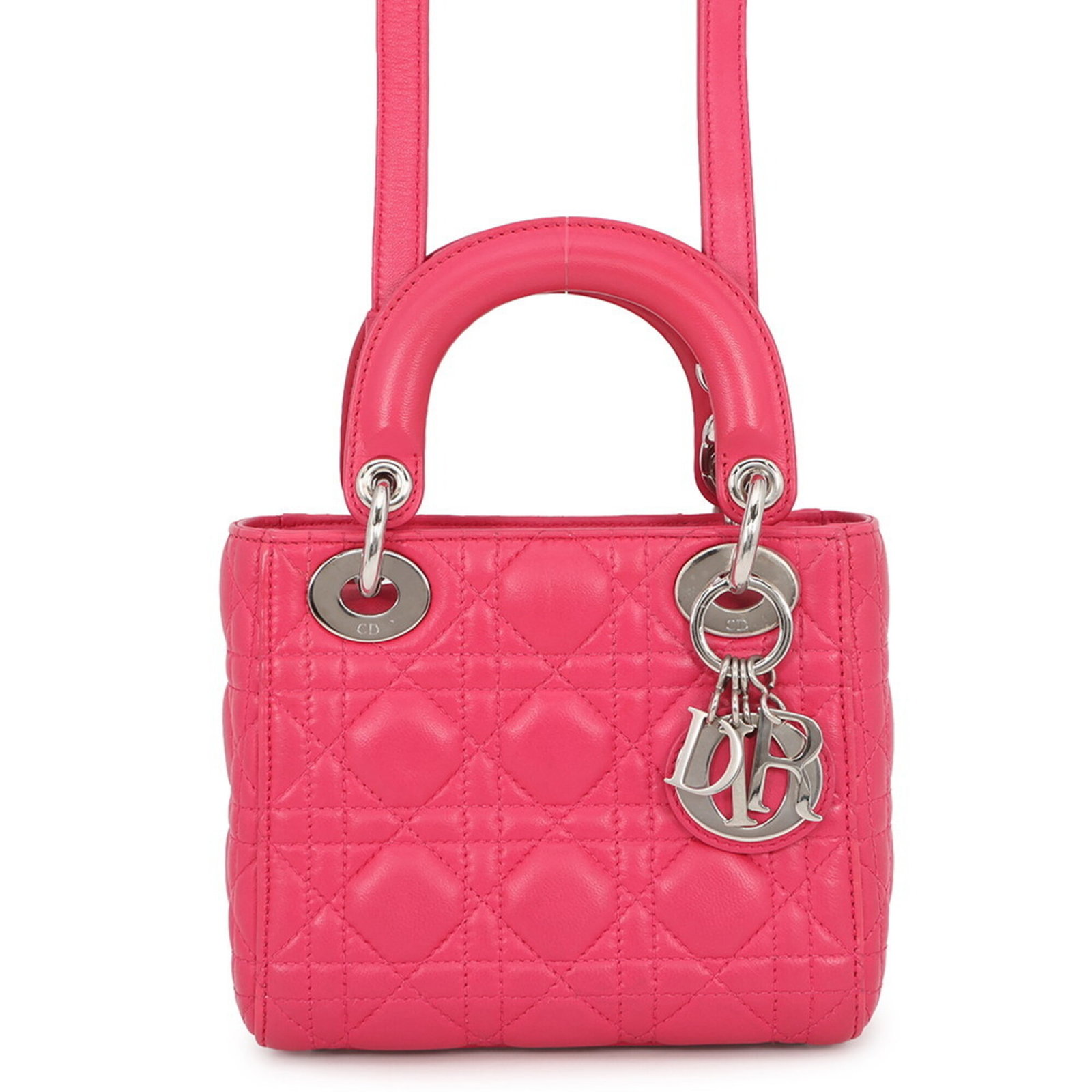 Handbag Leather Dior Christian: Handbag Leather Dior Christian Pink leather handbag from Christian Dior, made in Italy, with a unique pink color and dimensions of 14.5cm x 17cm x 7.5cm. This handbag features high-quality leather