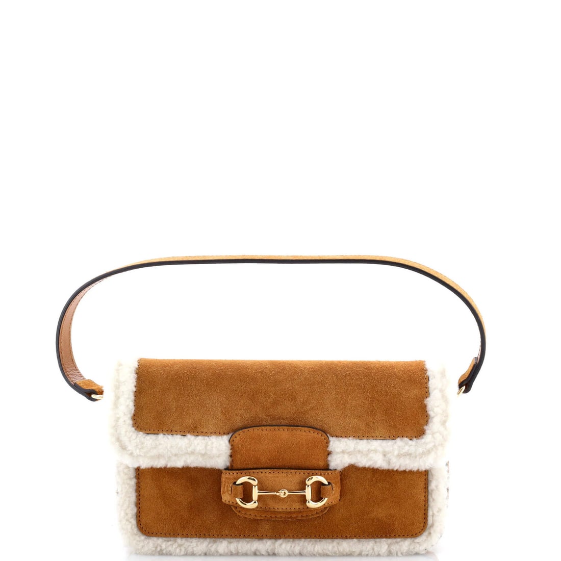 Horsebit Suede Bag 1955 Mini Shearling Gucci Shoulder: Horsebit Suede Bag 1955 Mini Shearling Gucci Shoulder The Horsebit 1955 Mini Shearling Gucci Shoulder Bag is a timeless piece of luxury, boasting a rich brown shearling suede exterior and sleek leathe