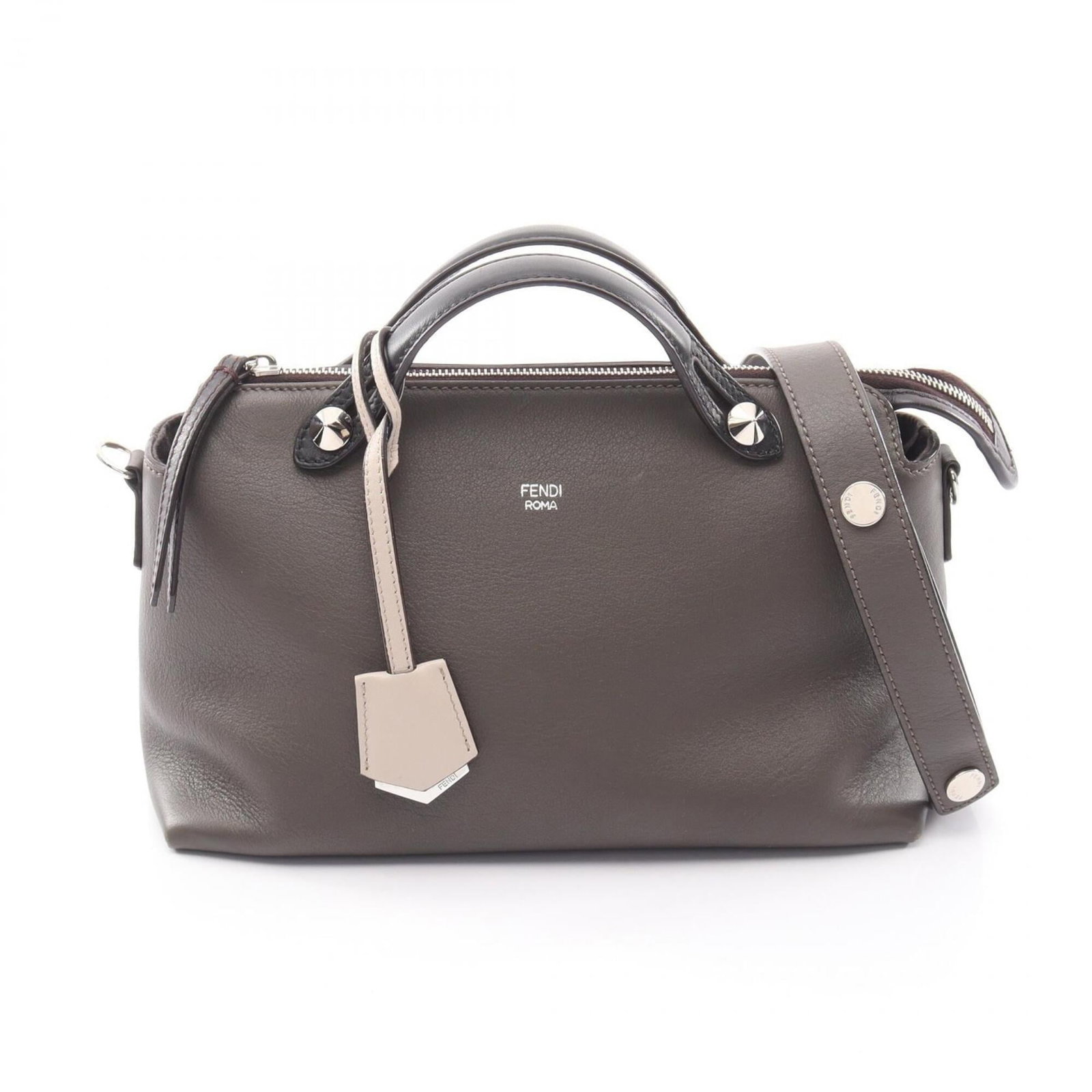 Handbag Leather Fendi: Handbag Leather Fendi Handbag Leather Fendi - A sleek and sophisticated black leather handbag with a subtle gray tone, measuring 18cm x 28cm x 12cm. The Fendi brand is renowned for its high-quality