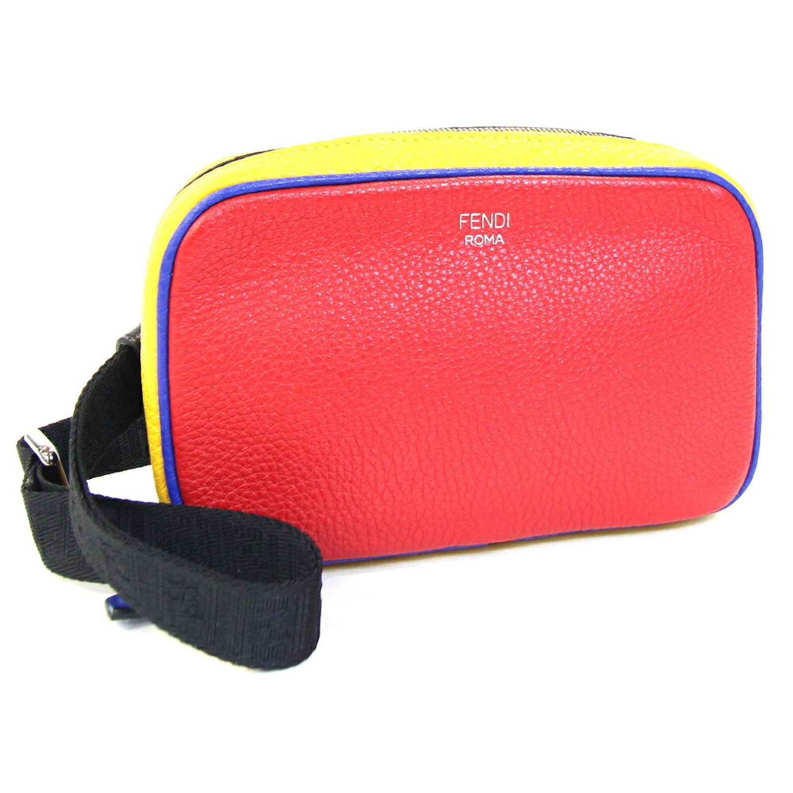 Shoulder Bag Leather Fendi Pochette: Shoulder Bag Leather Fendi Pochette Blue, Red, and Yellow Fendi Leather Pochette - A Stylish Shoulder Bag. This Fendi pochette is crafted from high-quality leather and features a sleek, modern design.