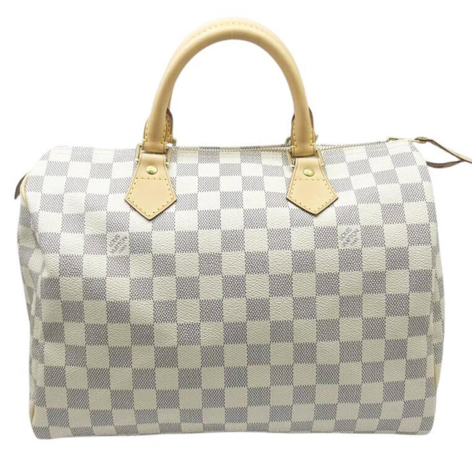 Vuitton Louis Handbag Damier: Vuitton Louis Handbag Damier Damier Azur, the iconic Louis Vuitton print, adorns this stunning handbag in crisp white. Measuring 26cm x 30cm x 17cm, it's a compact yet stylish accessory perfect for