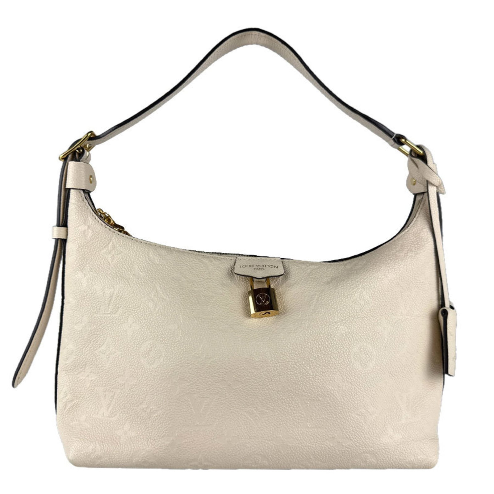 Shoulder Bag Monogram Empreinte Louis Vuitton: Shoulder Bag Monogram Empreinte Louis Vuitton The Louis Vuitton Shoulder Bag features the iconic Monogram Empreinte design in cream, a classic and timeless color. Made from high-quality materials, thi