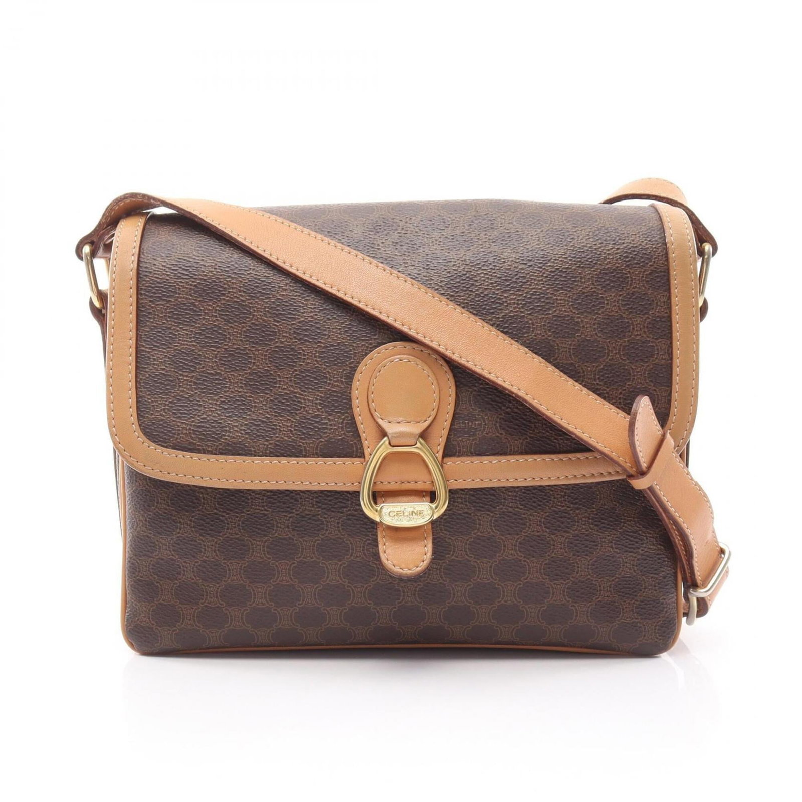 Shoulder Bag Leather Coated Celine Canvas: Shoulder Bag Leather Coated Celine Canvas Coated canvas and leather combine in this Celine shoulder bag, featuring a classic design with a brown finish. The bag measures 19cm x 23cm x 7.48'' x 9.05'' 