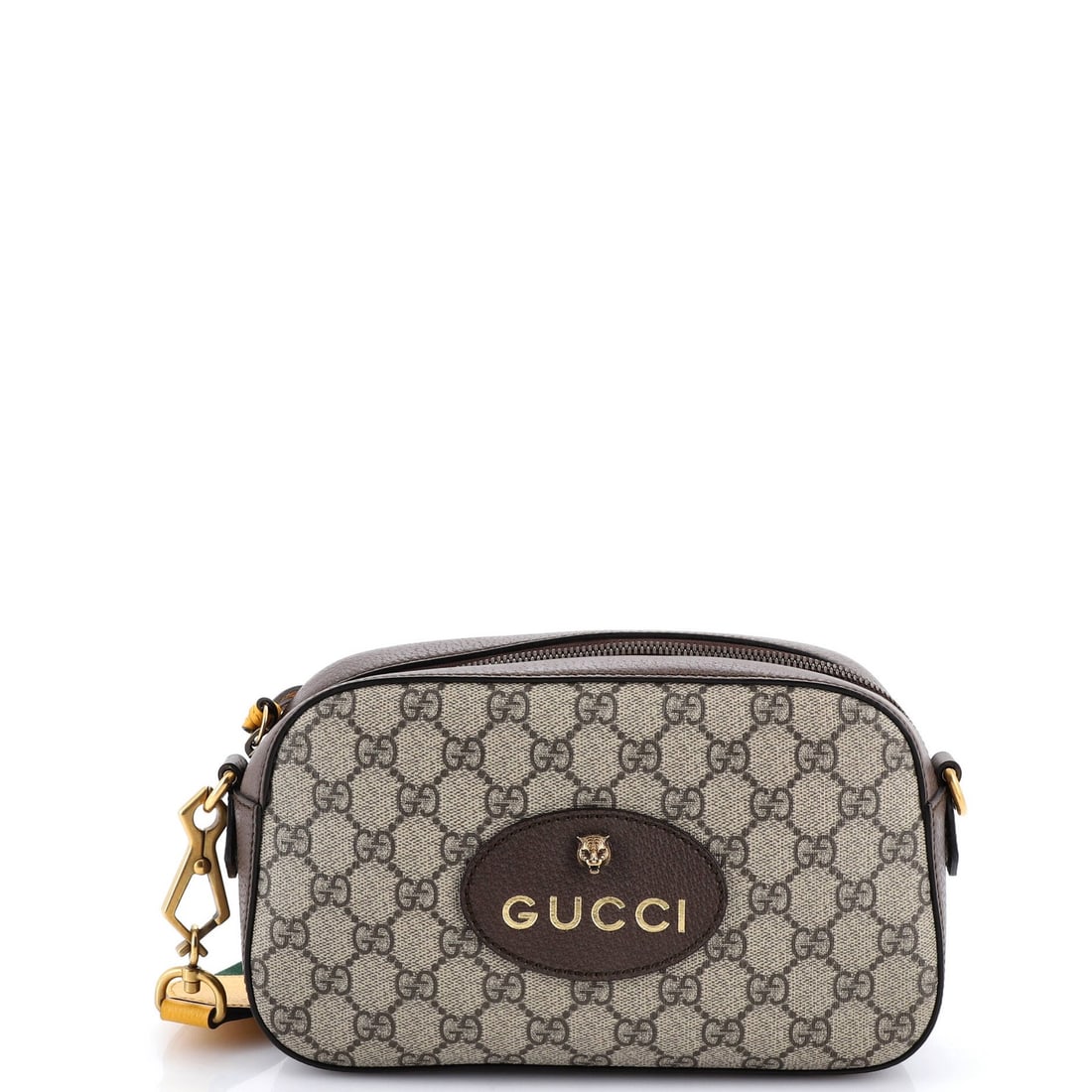 Coated Canvas GG Gucci Messenger Bag Vintage Neo Camera: Coated Canvas GG Gucci Messenger Bag Vintage Neo Camera Brown GG Gucci Neo Camera Messenger Bag with Coated Canvas Exterior, featuring a classic cross-body design and neutral interior, measures 5.5" i