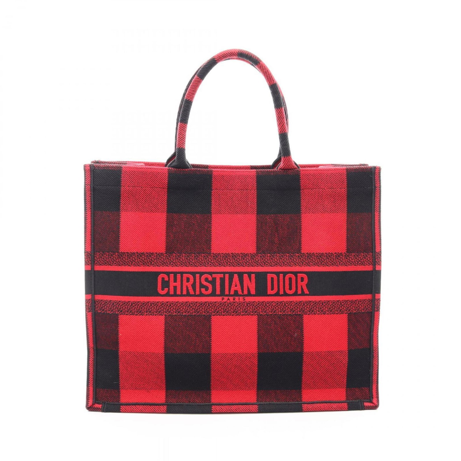 Handbag Canvas Dior Tote Christian: Handbag Canvas Dior Tote Christian Canvas Dior Tote in Black and Red. This Christian Dior handbag tote features a canvas material, measuring 35cm x 42cm x 18cm, with a striking black and red color
