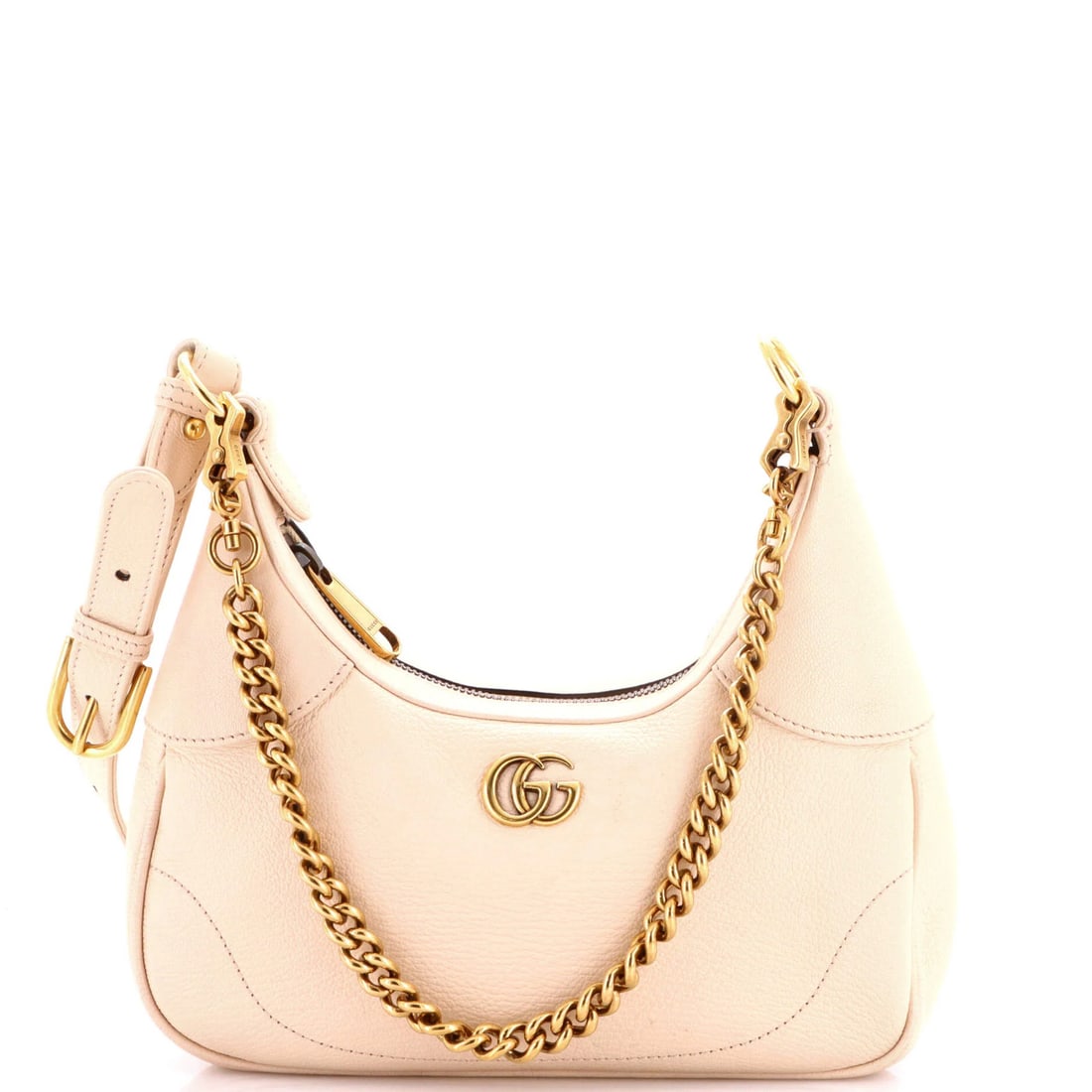 Aphrodite Leather Shoulder Bag Zip Gucci Small: Aphrodite Leather Shoulder Bag Zip Gucci Small Neutral-colored Gucci leather shoulder bag with a classic hobos style, featuring a zip closure and adjustable strap for a secure fit. The bag's exterior 