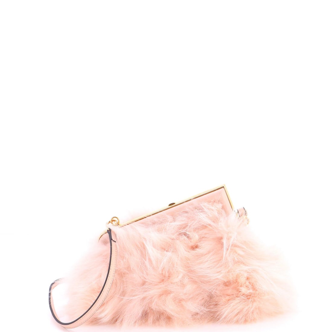Bag Fur Fendi Small: Bag Fur Fendi Small Small Fendi Bag in Pink Fur with Brown Interior, Gold Hardware, and Scuffs on Exterior and Interior. This pink fur shoulder bag features a small size with a 6.5" height and 17.5" s