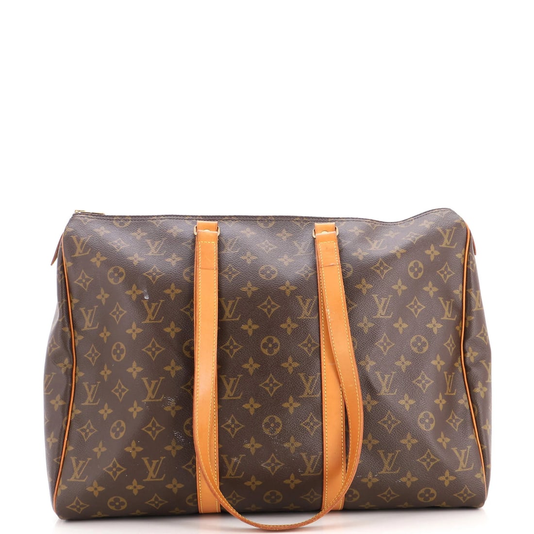 Monogram Canvas 45 Louis Vuitton Flanerie Handbag: Monogram Canvas 45 Louis Vuitton Flanerie Handbag Brown canvas 45 Louis Vuitton Flanerie handbag with a classic duffle design, featuring a signature monogram pattern and gold hardware. The bag has a