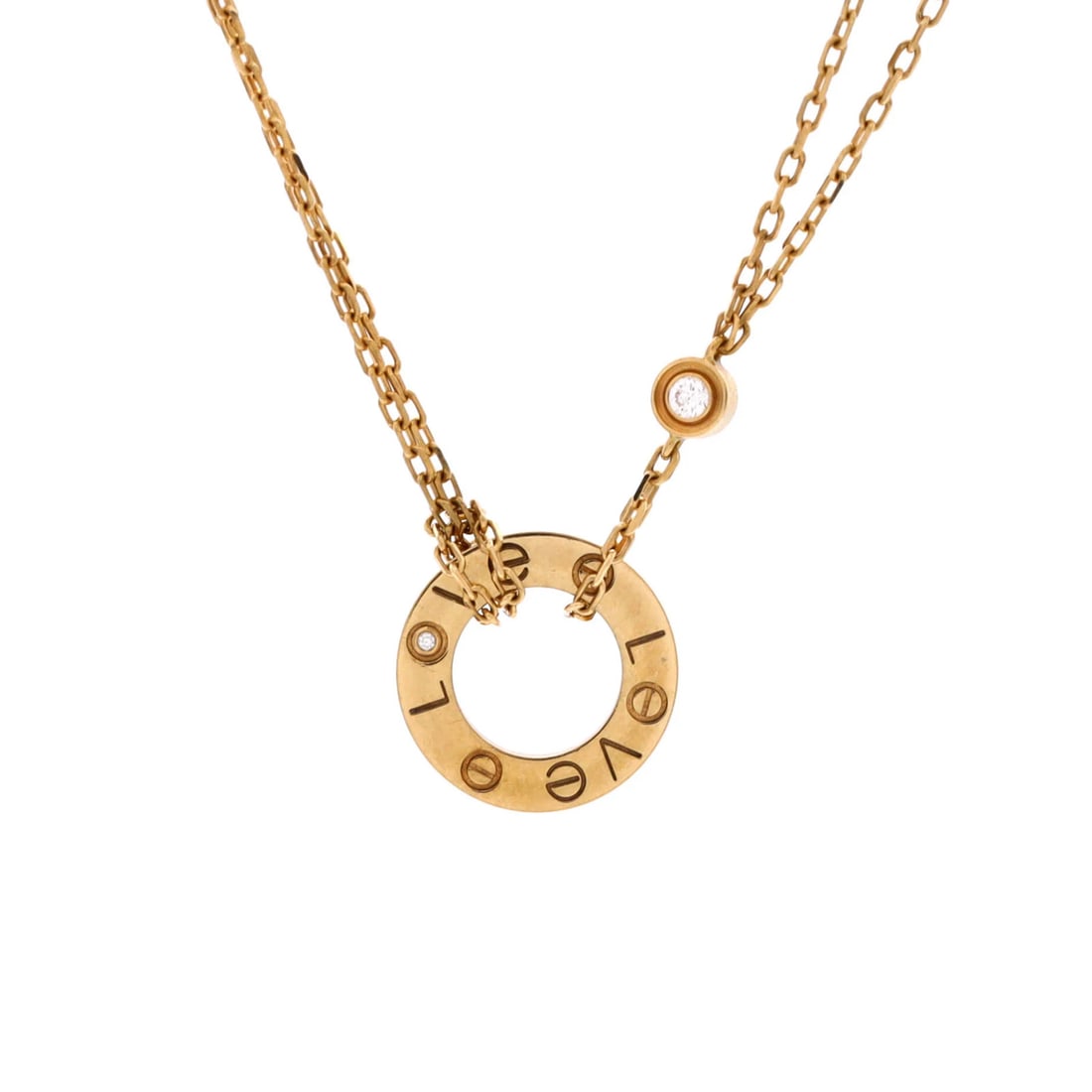 Diamonds Cartier Yellow Gold Pendant Love Necklace 2 Diamonds: Diamonds Cartier Yellow Gold Pendant Love Necklace 2 Diamonds 18K Yellow Gold Cartier Pendant Necklace with Two Diamonds. This 2 Diamond Love Necklace features a 13.05mm x 13.05mm pendant made from