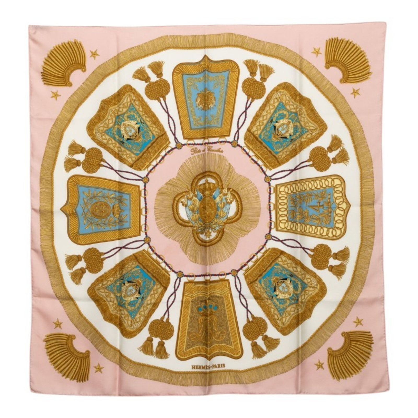 Silk Hermes Scarf: Silk Hermes Scarf Silk from Hermes, this scarf measures 90cm x 88cm and is made from high-quality silk material. The pink and white color combination adds a touch of elegance to any outfit. Item Speci
