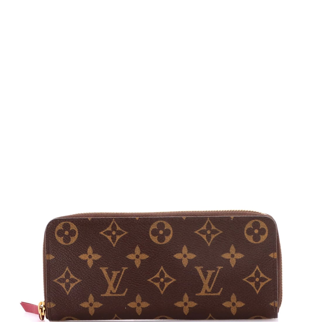 Monogram canvas wallet by Louis Vuitton: Monogram canvas wallet by Louis Vuitton Brown Monogram Canvas Wallet by Louis Vuitton. This Clemence Wallet features a classic monogram canvas exterior with a brown color, complemented by a pink leath