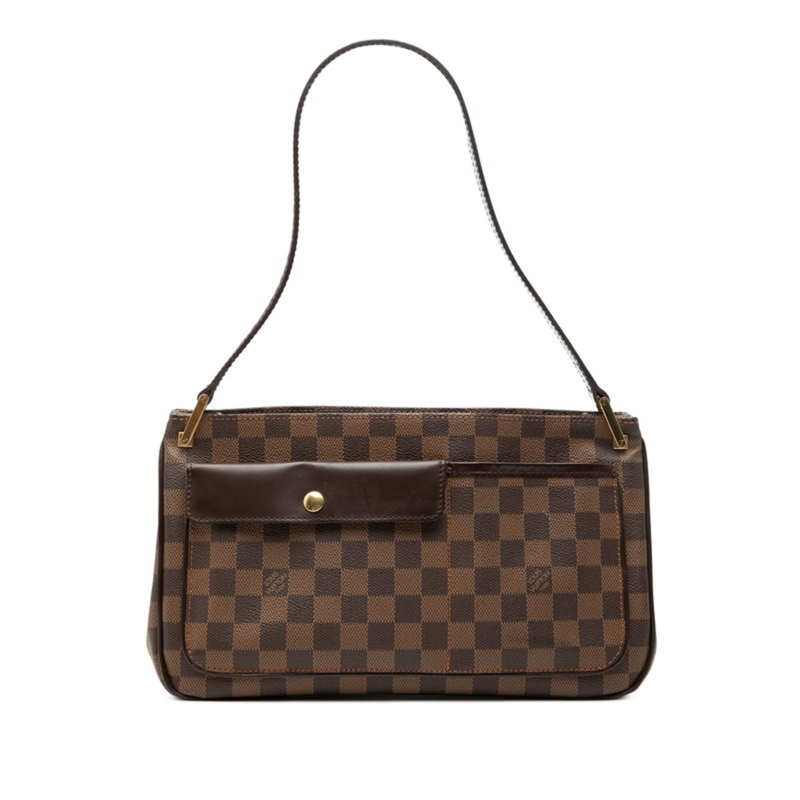 PVC Leather Louis Vuitton Shoulder Bag: PVC Leather Louis Vuitton Shoulder Bag This Louis Vuitton shoulder bag features a unique blend of PVC and leather materials, with a distinctive brown color and sleek design. Measuring 18cm x 31cm x