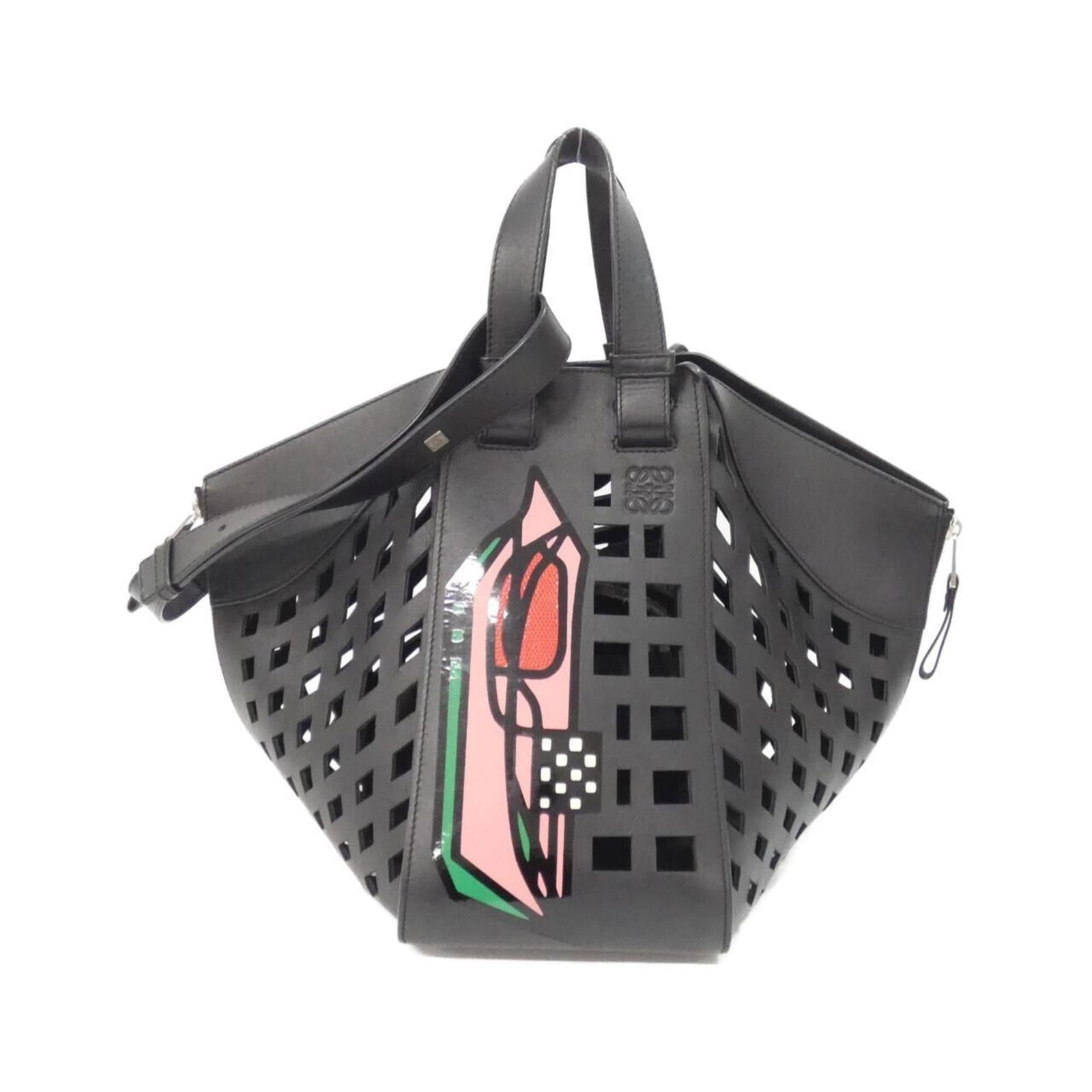 Loewe Leather Pouch Bag: Loewe Leather Pouch Bag Loewe Leather Pouch Bag is crafted from high-quality Calfskin leather. Its sleek design and silver hardware make it a stylish accessory for everyday use. Measuring 28cm x 42cm 
