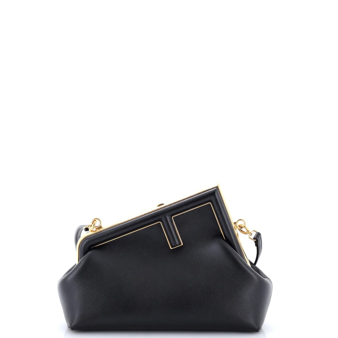 Small Leather Bag Fendi First: Small Leather Bag Fendi First Small Leather Bag Fendi First. This black leather Fendi First bag features a small size, gold hardware, and a canvas interior with a brown lining. With its classic design
