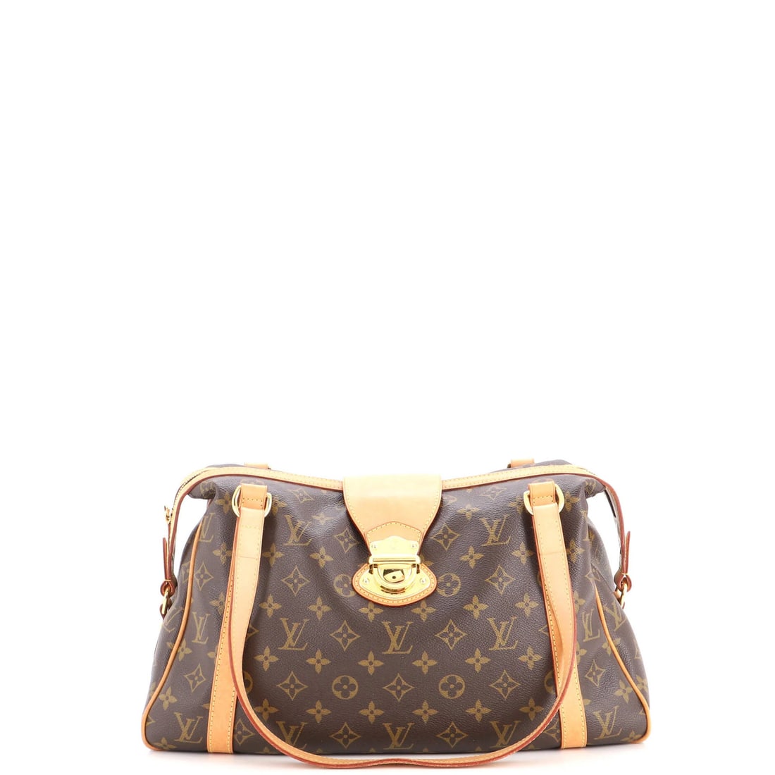 Louis Vuitton Stresa Handbag Monogram Canvas GM: Louis Vuitton Stresa Handbag Monogram Canvas GM The Louis Vuitton Stresa Handbag Monogram Canvas GM is a stylish shoulder bag with a classic design. Measuring 10" tall, 16" wide, and 5.5" deep, it