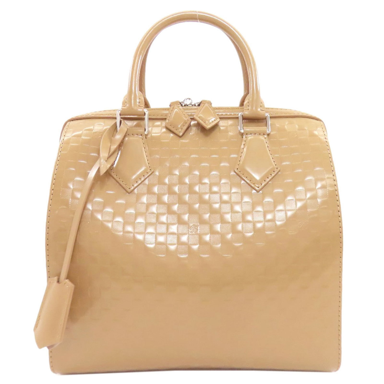 Handbag Leather Louis Vuitton: Handbag Leather Louis Vuitton This Louis Vuitton Damier handbag features high-quality calf leather in a classic beige color, adorned with a sturdy zipper closure. Measuring 21cm x 23.5cm x 16cm, it