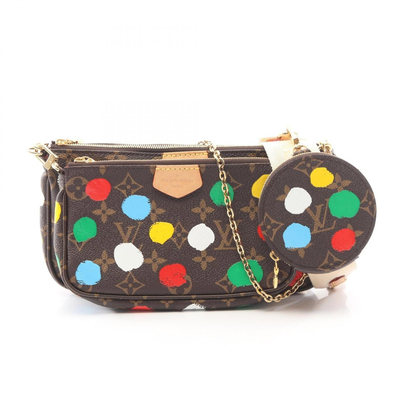 Monogram Leather Coated Canvas Pvc Shoulder Pochette Handbag Louis Vuitton: Monogram Leather Coated Canvas Pvc Shoulder Pochette Handbag Louis Vuitton Brown and multi-color Monogram Leather Coated Canvas Pvc Shoulder Pochette Handbag with a classic Louis Vuitton design, featu