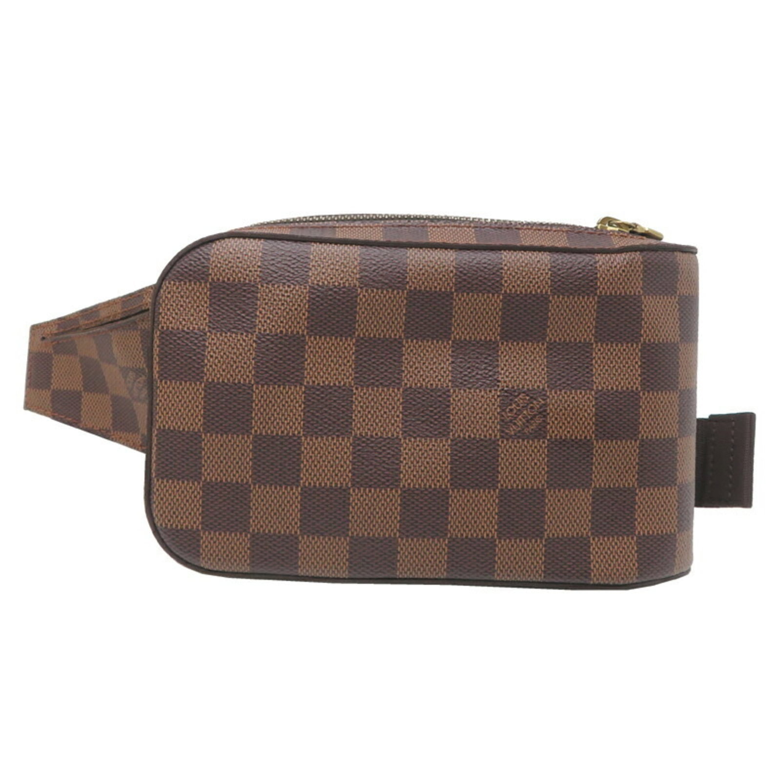 Leather Sling Bag Louis Vuitton: Leather Sling Bag Louis Vuitton Brown, Damier Canvas, and Galle leather come together in this classic Louis Vuitton Geronimo sling bag, featuring gold hardware and adjustable strap. The bag's open poc