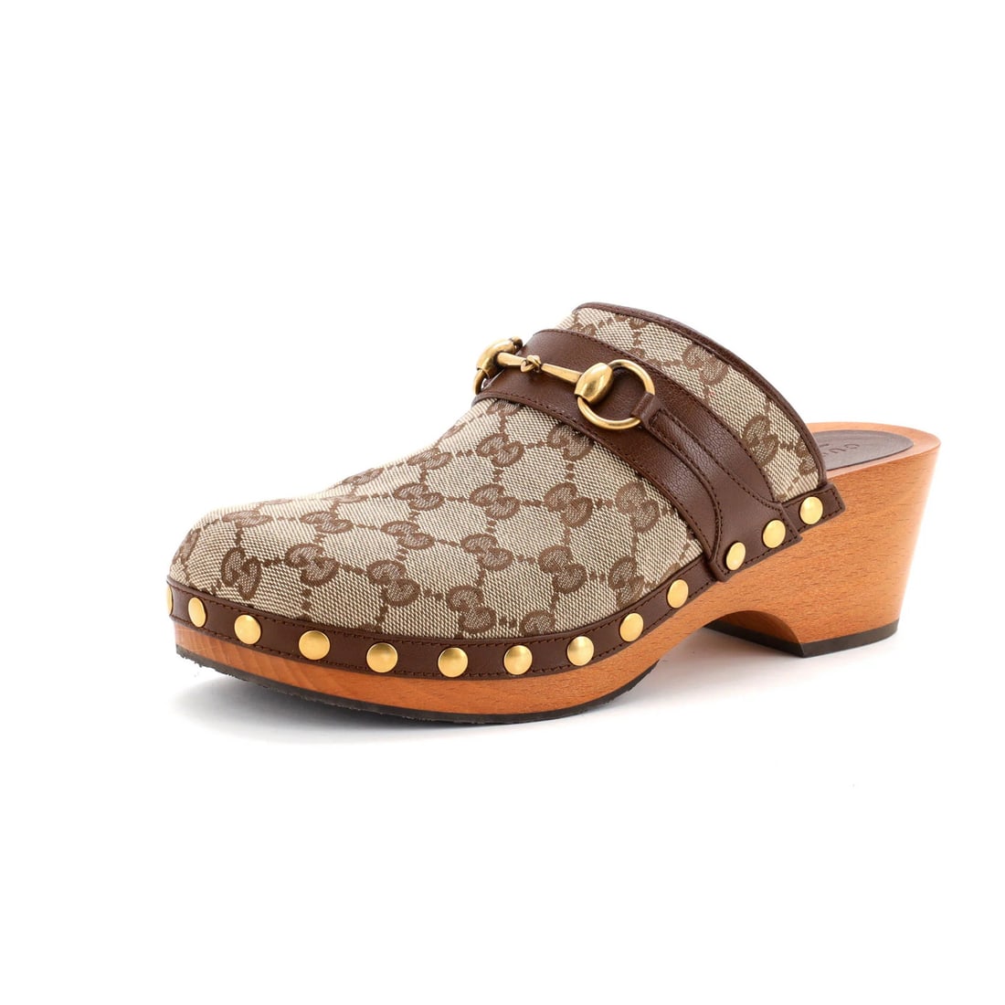 Women's Stann Horsebit Clogs Gucci GG Canvas with Leather: Women's Stann Horsebit Clogs Gucci GG Canvas with Leather Women's Stann Horsebit Clogs Gucci GG Canvas with Leather, a stylish and versatile shoe, boasts a unique combination of canvas and leather
