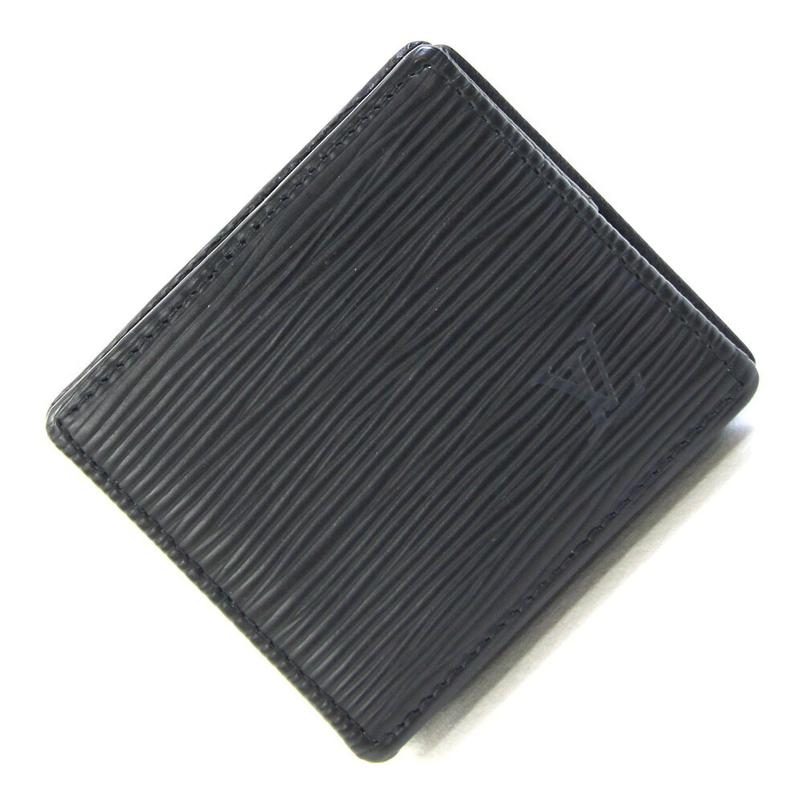 Louis Vuitton Purse Coin Case Leather: Louis Vuitton Purse Coin Case Leather Black leather coin case from Louis Vuitton, featuring a sleek design with a signature. Made from high-quality leather, this compact purse measures 8cm x 9cm x