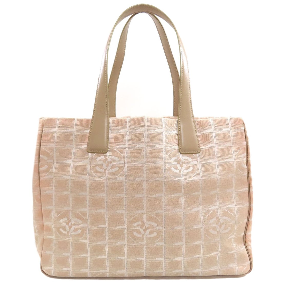 New Travel Bag Nylon Mm Tote Bag Chanel: New Travel Bag Nylon Mm Tote Bag Chanel Beige nylon tote bag with jacquard exterior, featuring an open closure and measuring 10.4 inches in height and 5.7 inches in depth. The bag's 13.6 inch width