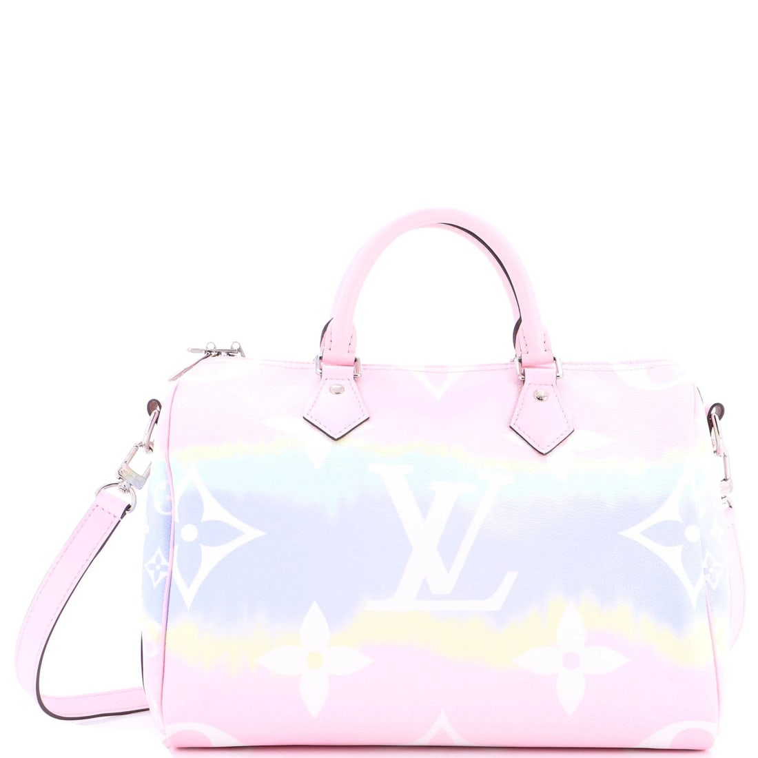 Limited Edition Giant Louis Vuitton Monogram Escale Bandouliere Speedy 30 Bag: Limited Edition Giant Louis Vuitton Monogram Escale Bandouliere Speedy 30 Bag Canvas Coated Louis Vuitton Escale Monogram Giant Speedy 30 Bag, featuring a multicolor exterior with pink interior, and
