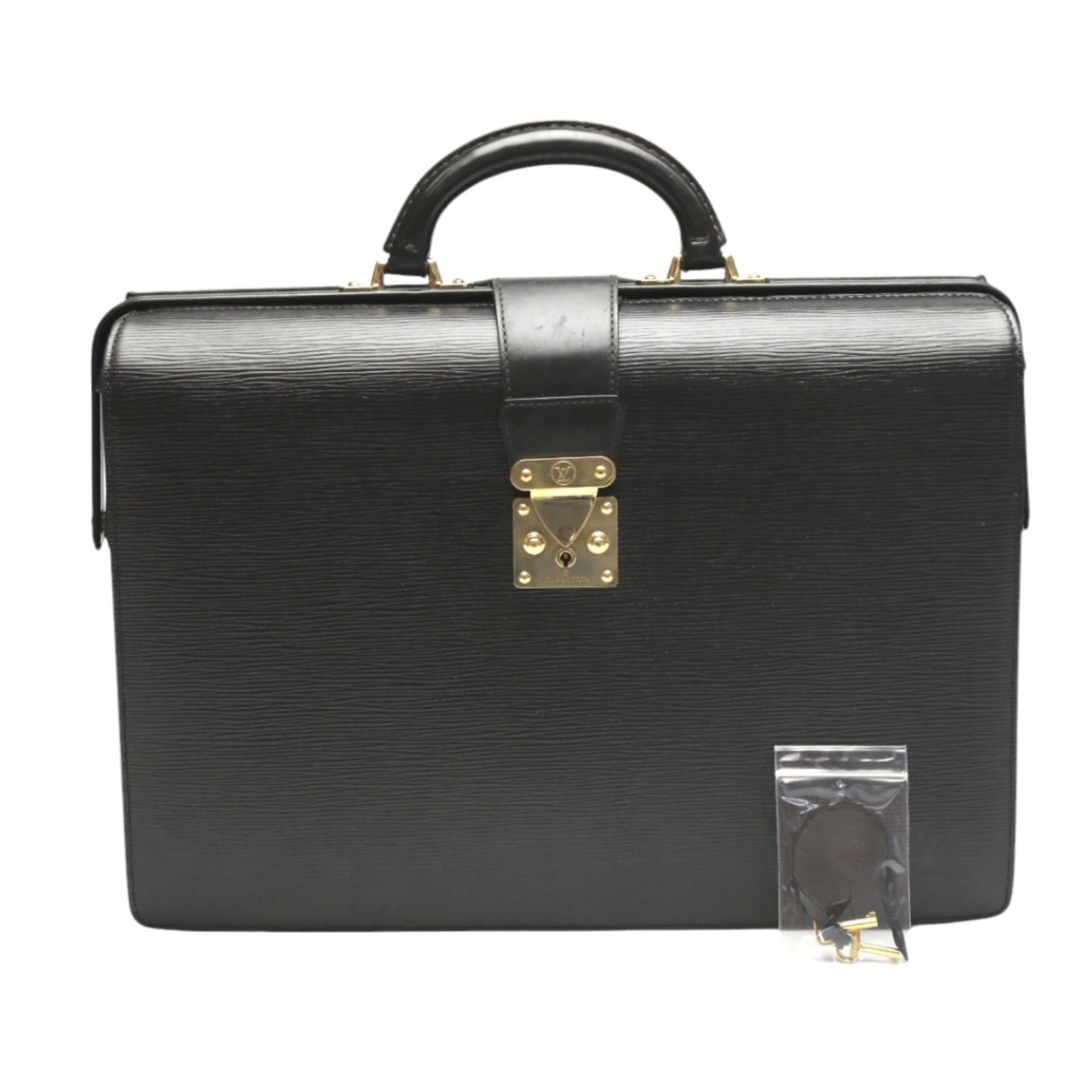 Epi Leather Louis Vuitton Briefcase: Epi Leather Louis Vuitton Briefcase Epi leather briefcase from Louis Vuitton, crafted in France with a classic black finish, features a 30cm x 41cm x 8.5cm size and a 5.50cm handle drop, accompanied